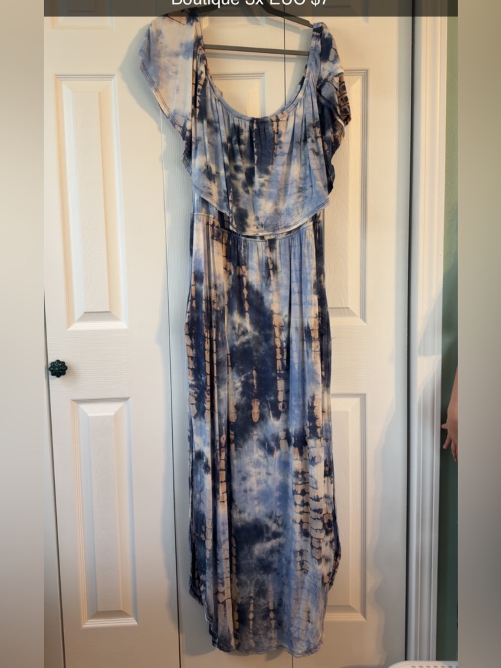 Women’s Blue Tie-Dye Maxi Dress with Flutter Sleeves